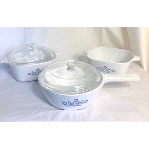 Vintage Corning Ware Blue Cornflower Casserole Set 1 Pint Saucepan 1.5 Qt Dishes